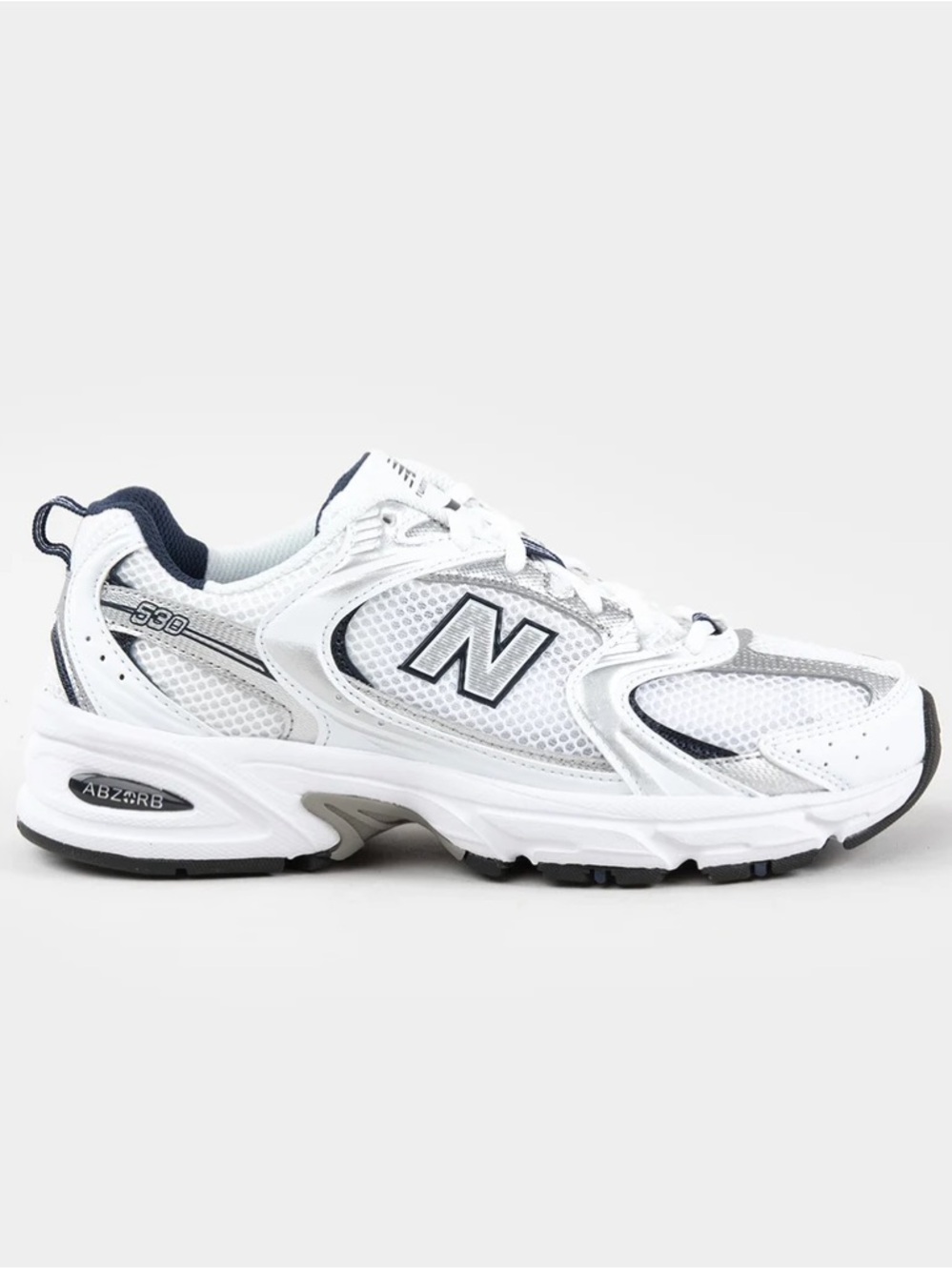 New Balance White and Navy Athletic Sneakers